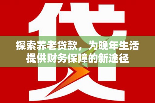 新河探索养老贷款，为晚年生活提供财务保障的新途径